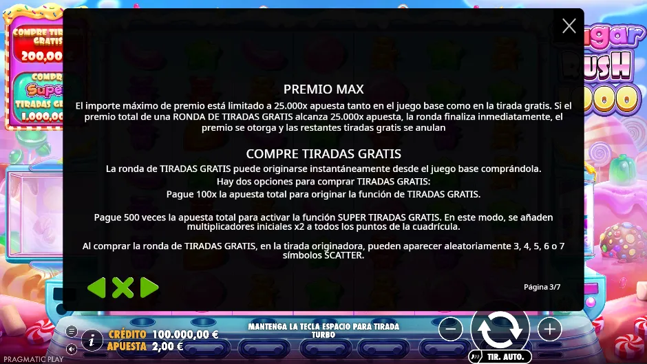 Sugar Rush 1000 — premio máximo y compras